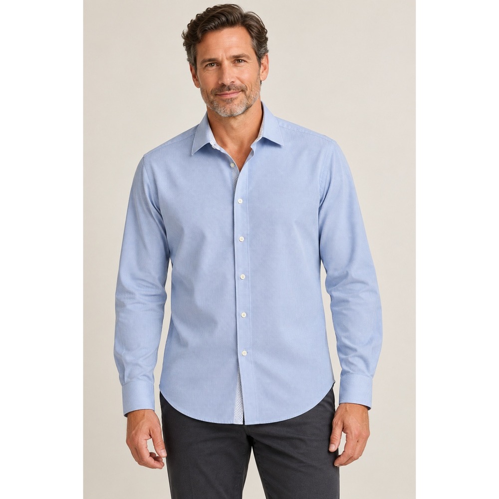 Ted Baker Classic Endurance Mens 15.5 32/33 Blue Textured Long Sleeved Shirt